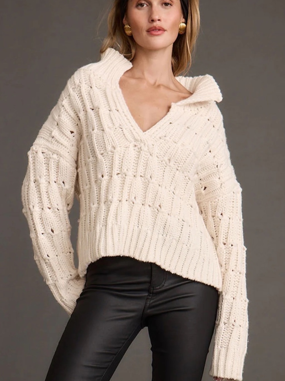 12th Tribe Riverstone Cream Cableknit Sweater
